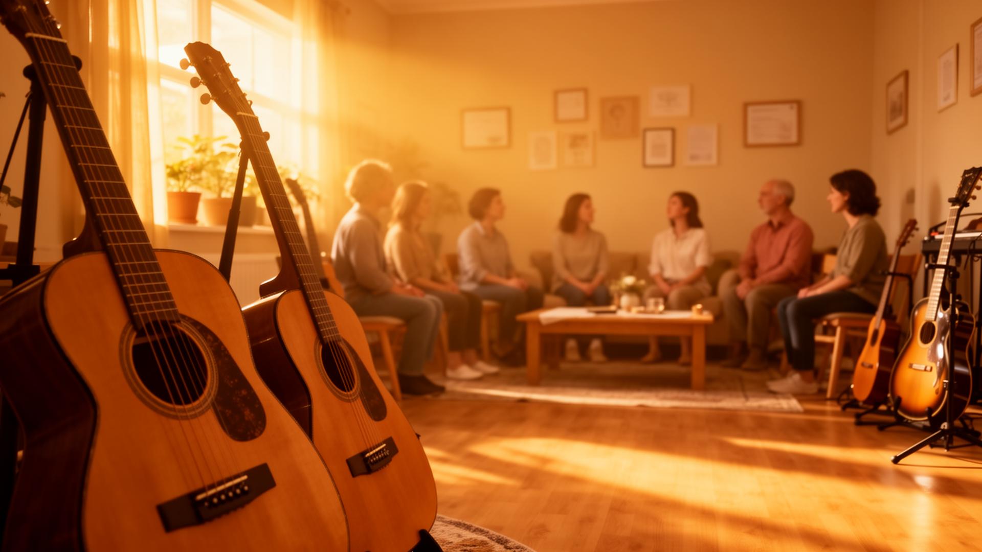 A welcoming group of people sitting in a circle, talking and smiling together